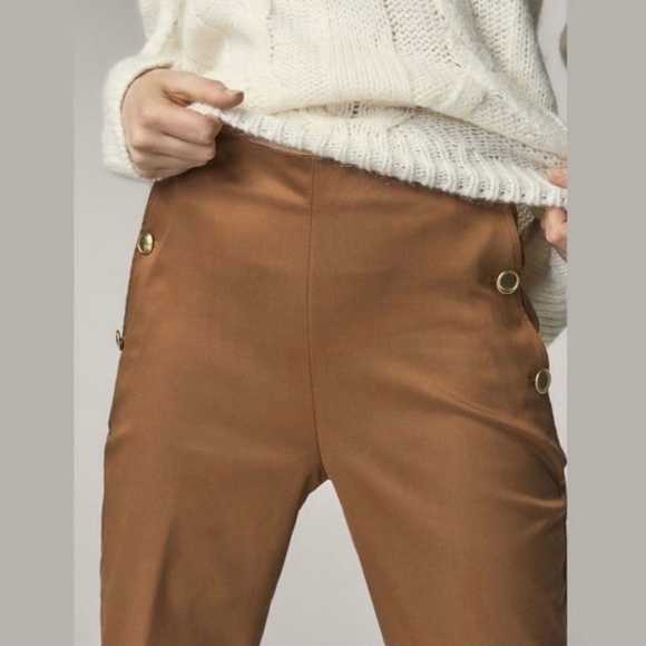 Massimo Dutti Brown Slim Fit High-Waisted
Trousers with side buttons - Picture 10 of 10
